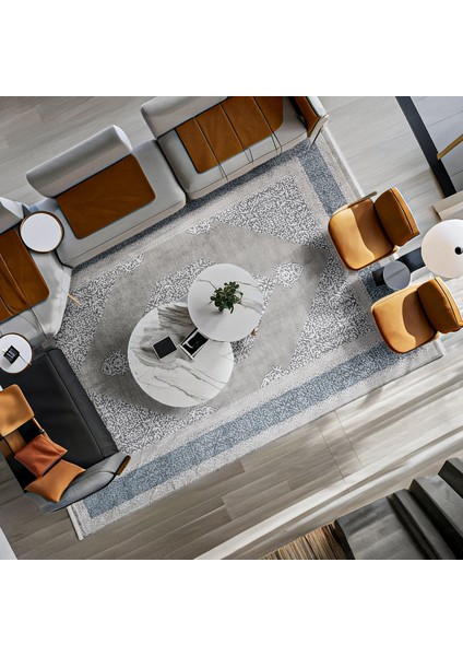 Mavi Geometrik Etnik Modern Desenli Pamuk Makinada Yıkanabilir Hav Toz Vermez Leke Tutmayan Kaymaz Taban Dijital Makine Baskı Salon Yolluk Mutfak Halı fiyatları