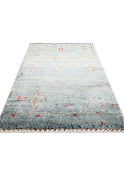 Geometrik Mavi Tensel Dikdörtgen Modern Desenli Akrilik Hav Vermeyen Leke Tutmayan Kolay Temizlenen Yumuşak Makine Salon Yolluk Mutfak Halı