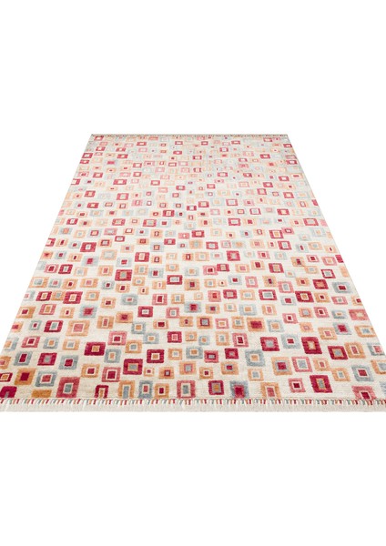 Geometrik Kırmızı Tensel Dikdörtgen Modern Desenli Akrilik Hav Vermeyen Leke Tutmayan Kolay Temizlenen Yumuşak Makine Salon Yolluk Mutfak Halı