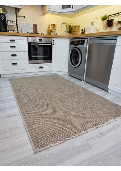 Xiujuan Bej Düz Etnik Modern Desenli Akrilik Hav Vermeyen Leke Tutmayan Kolay Temizlenen Yumuşak Makine Salon Yolluk Mutfak Halı
