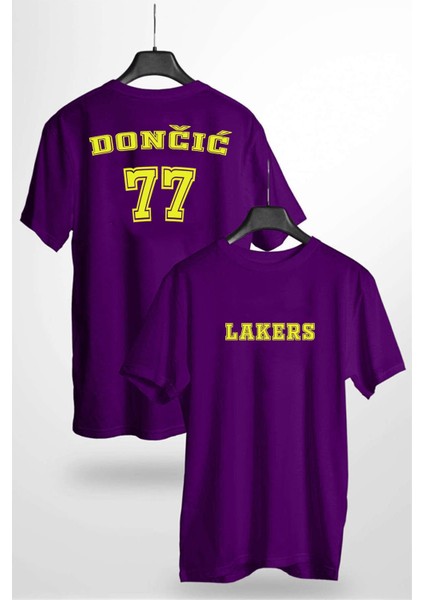 Doncic 77 La Baskılı Unisex Mor T-Shirt