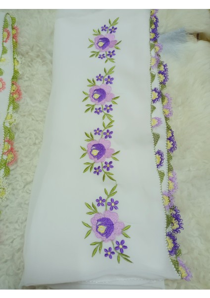 El Emeği Nakış Işlemeli Iğne Oyalı Namaz Örtüsü Çeyizlik Mevlit Başörtüsü Krep Kumaş 145X75 cm