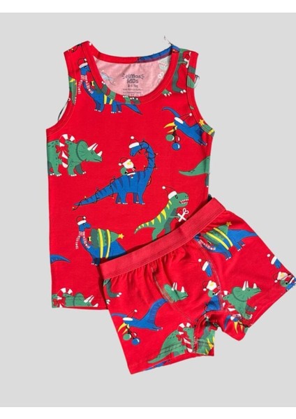 Erkek Çocuk Pamuklu Yeni Yıl Temalı Dinozor Desenli Kutulu Atlet Boxer Takımı fiyatları
