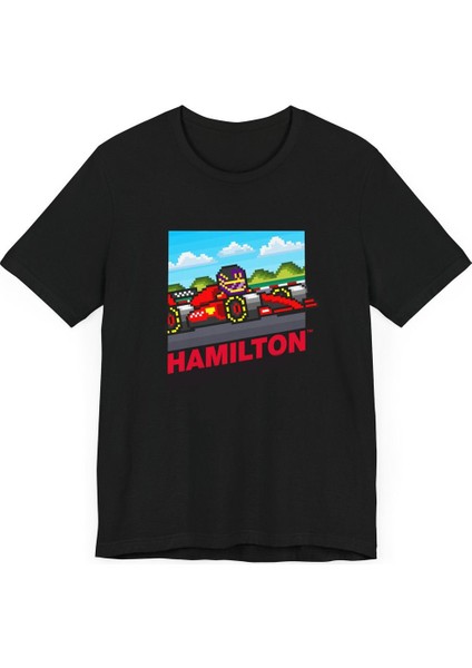 Formula 1 Pilot 8 Bit Tasarım Baskılı Siyah T-Shirt
