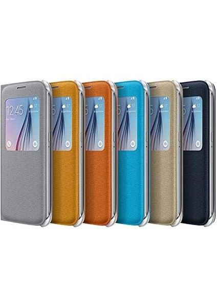 Galaxy S6 Için Fabric S-View Folyo Koruyucu Kılıf Case Cover - Sarı modelleri