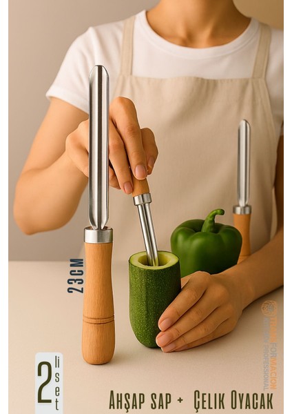 Oyacak - 2 Li Set Dolmalık Kabak ve Biber Patlıcan Oyacağı 304 Paslanmaz Çelik 722022
