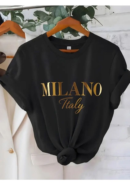 Milano Italy Yaldız Baskılı Kadın T-Shirt