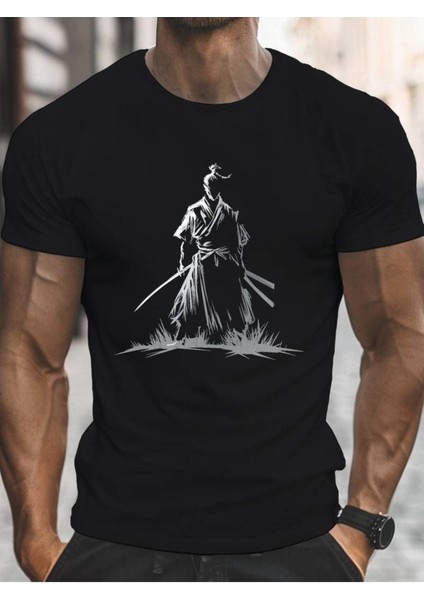 Samuray Özel Tasarım Baskılı Siyah T-Shirt