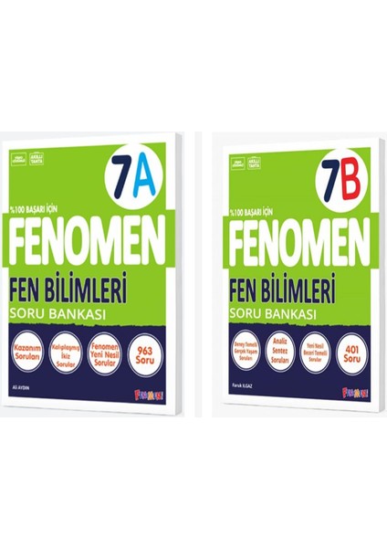 7. Sınıf Fenomen Fen Bilimleri A + B Soru Bankası Seti 2 Kitap Fe