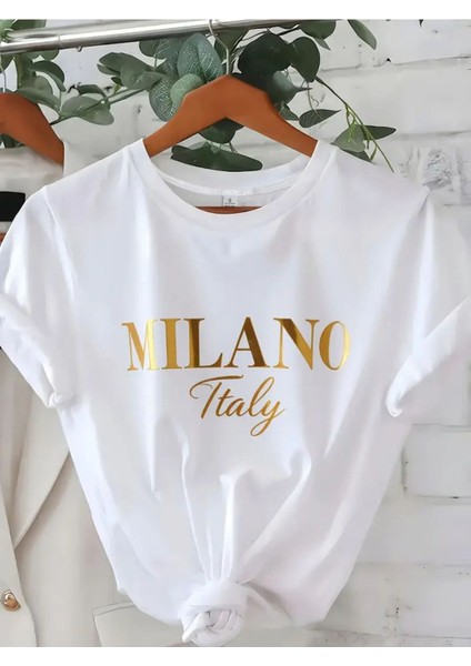 Milano Italy Yaldız Baskılı Kadın T-Shirt