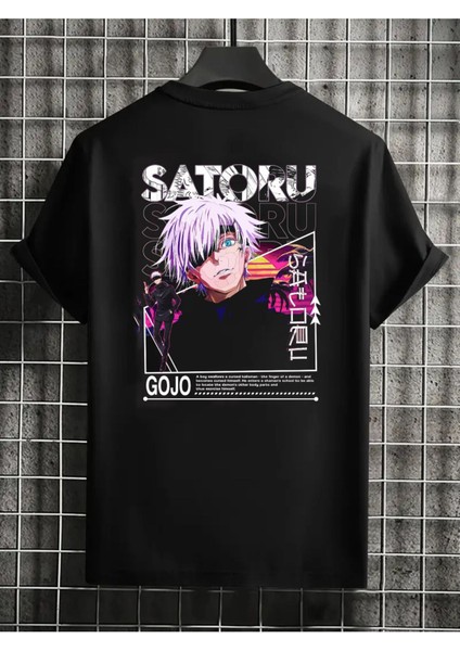 Satoru Baskılı Siyah Unisex T-Shirt