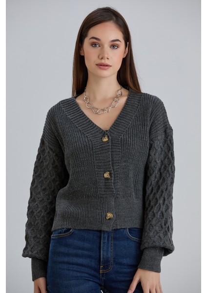 Kadın Balon Kol Örgü Desenli Crop Triko Hırka modelleri