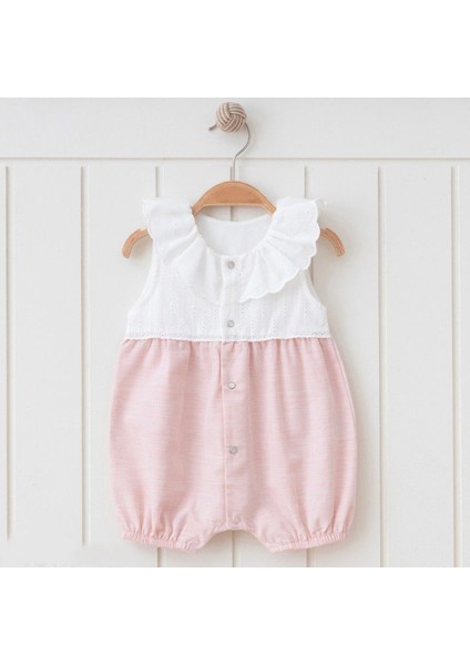 Kız Bebek Pamuklu Keten Görünümlü Düğme Detaylı Tulum