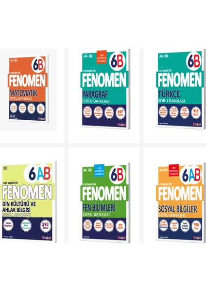 Fenomen 6. Sınıf Tüm Dersler B Soru Bankası Seti 6 Kitap Fenomen