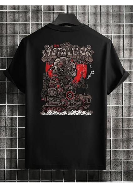 Metallica Alternatif Tasarım Sırt ve Ön Baskılı Siyah Unisex T-Shirt