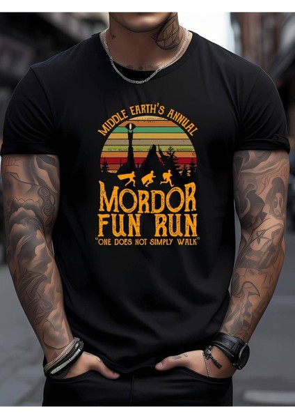 Yüzüklerin Efendisi Lotr Mordor Fun Run Hobbits Baskılı Siyah Unisex T-Shirt