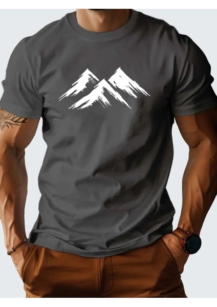 Dağ Özel Tasarım Baskılı Siyah Erkek Tişört