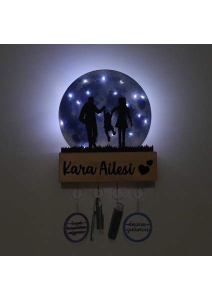LED Işıklı Pleksi Dolunay Kişiselleştirilebilir Biblo Valeri Çocuklu Çift Anahtar Askılığı