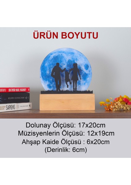 LED Işıklı Pleksi Dolunay Kişiselleştirilebilir Biblo Valeri Çocuklu Çift Anahtar Askılığı
