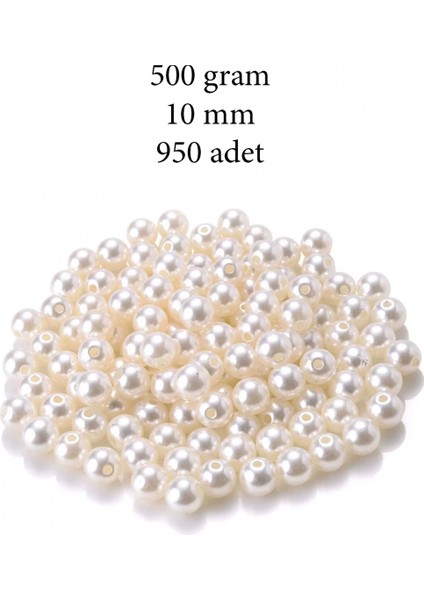 500 Gram 10MM Krem Renk Plastik İnci Boncuk Çanta ve Takı Yapım Boncuğu (~950 Adet)