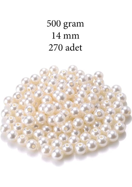 500 Gram 14MM Krem Renk Plastik İnci Boncuk Çanta ve Takı Yapım Boncuğu (~270 Adet)