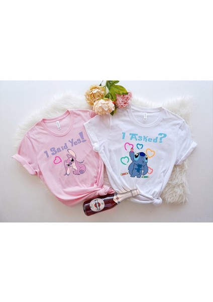 Lilo & Stiç I Said Yes Tasarım Sevgili Çift Kombini Tshirt 2'li Takım