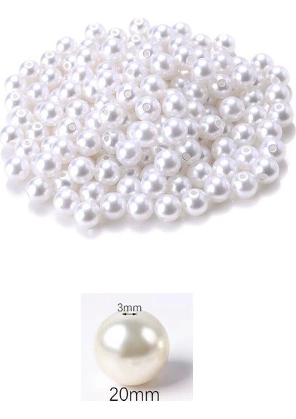 50 Gram 20MM Beyaz Renk Plastik Inci Boncuk Çanta ve Takı Yapım Boncuğu (~10 Adet) fiyatları