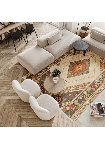 Göbekli Kahverengi Pamuk Dikdörtgen Modern Desenli Pamuk Makinada Yıkanabilir Hav Toz Vermez Leke Tutmayan Kaymaz Taban Dijital Makine Baskı Salon Yolluk Mutfak Halı modelleri