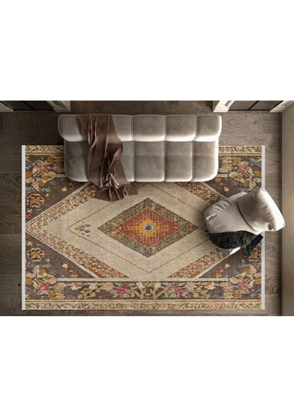 Göbekli Kahverengi Pamuk Dikdörtgen Modern Desenli Pamuk Makinada Yıkanabilir Hav Toz Vermez Leke Tutmayan Kaymaz Taban Dijital Makine Baskı Salon Yolluk Mutfak Halı fırsatları