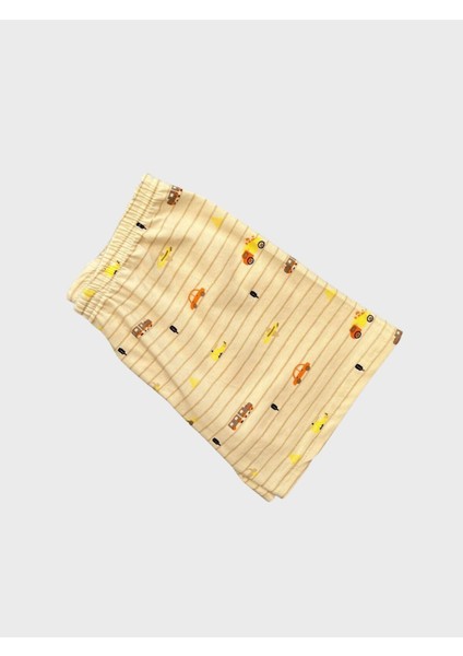 Erkek Çocuk Pamuklu Araba Desenli Çizgili Krem Rengi Atlet Boxer Takımı modelleri