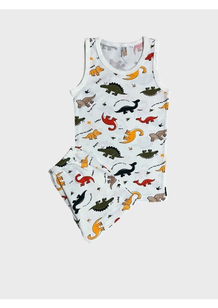 Erkek Çocuk Pamuklu Beyaz Dinozor Desenli Atlet Boxer Takımı fiyatları