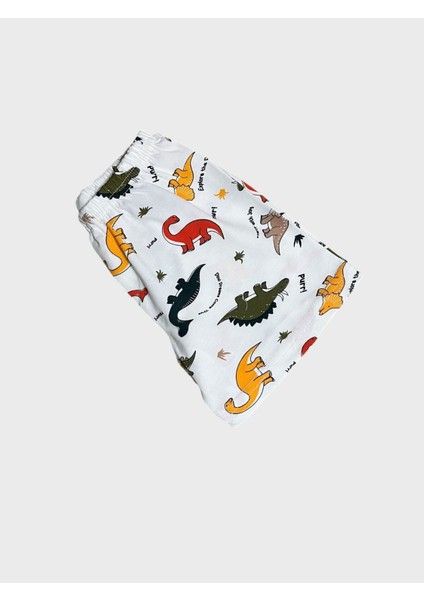 Erkek Çocuk Pamuklu Beyaz Dinozor Desenli Atlet Boxer Takımı modelleri