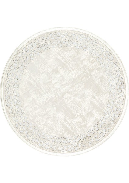 Kuchl Krem Modern Etnik Desenli Deri Halı