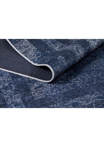 Lyubertsi Lacivert Çerçeveli Etnik Modern Desenli Makinada Yıkanabilir Hav Toz Vermez Leke Tutmayan Kaymaz Taban Dijital Makine Baskı Salon Yolluk Mutfak Halı modelleri