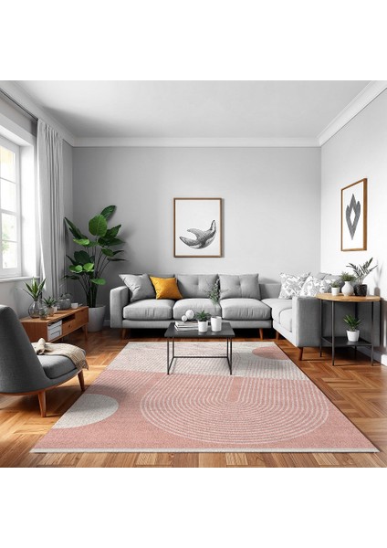 Geometrik Pembe Pamuk Daire Modern Desenli Pamuk Makinada Yıkanabilir Hav Toz Vermez Leke Tutmayan Kaymaz Taban Dijital Makine Baskı Salon Yolluk Mutfak Halı fırsatları