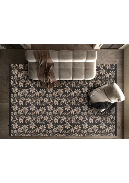 Çiçekli Siyah Pamuk Dikdörtgen Modern Desenli Pamuk Makinada Yıkanabilir Hav Toz Vermez Leke Tutmayan Kaymaz Taban Dijital Makine Baskı Salon Yolluk Mutfak Halı fiyatları