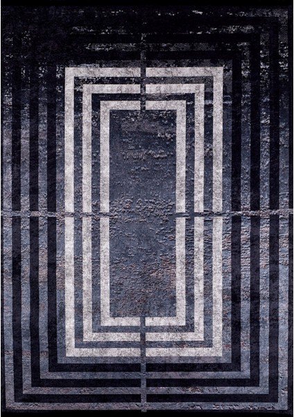 Rjev Antrasit Modern Etnik Desenli Makinada Yıkanabilir Hav Toz Vermez Leke Tutmayan Kaymaz Taban Dijital Makine Baskı Salon Yolluk Mutfak Halı