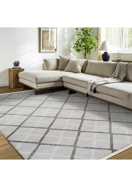 Gri Geometrik Etnik Modern Desenli Pamuk Makinada Yıkanabilir Hav Toz Vermez Leke Tutmayan Kaymaz Taban Dijital Makine Baskı Salon Yolluk Mutfak Halı fiyatları