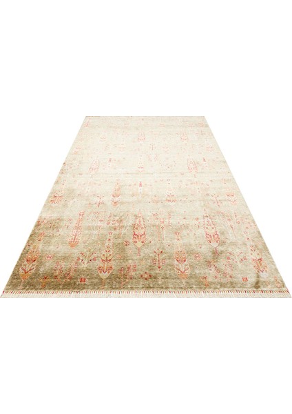 Çiçekli Yeşil Tensel Dikdörtgen Modern Desenli Akrilik Hav Vermeyen Leke Tutmayan Kolay Temizlenen Yumuşak Makine Salon Yolluk Mutfak Halı