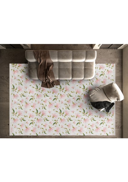 Çiçekli Pembe Pamuk Kare Modern Desenli Pamuk Makinada Yıkanabilir Hav Toz Vermez Leke Tutmayan Kaymaz Taban Dijital Makine Baskı Salon Yolluk Mutfak Halı fırsatları