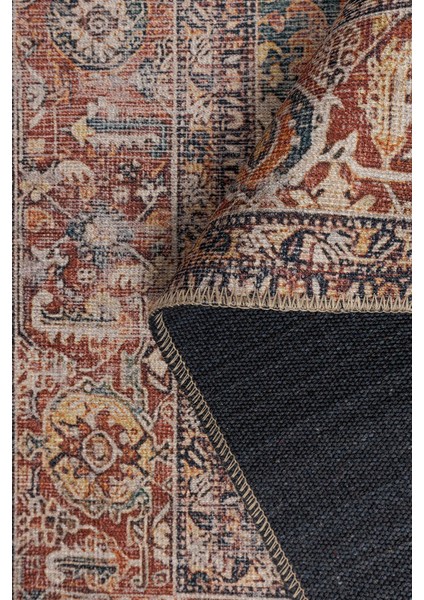 Pampelonne Eskitme Kırmızı Polyester Dikdörtgen Modern Desenli Pamuk Makinada Yıkanabilir Hav Toz Vermez Leke Tutmayan Kaymaz Taban Dijital Makine Baskı Salon Yolluk Mutfak Halı fırsatları