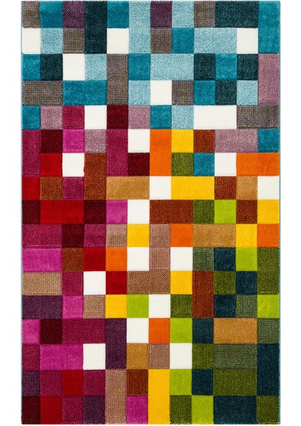 Mavi Geometrik Etnik Modern Desenli Poliproplen Hav Vermeyen Leke Tutmayan Kolay Temizlenen Yumuşak Makine Salon Yolluk Mutfak Halı