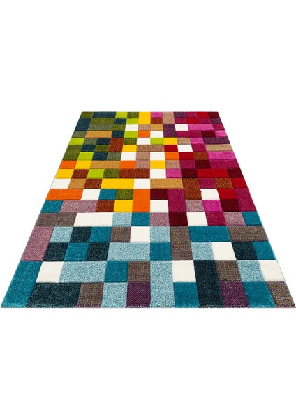 Mavi Geometrik Etnik Modern Desenli Poliproplen Hav Vermeyen Leke Tutmayan Kolay Temizlenen Yumuşak Makine Salon Yolluk Mutfak Halı indirimleri