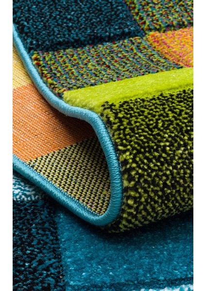 Mavi Geometrik Etnik Modern Desenli Poliproplen Hav Vermeyen Leke Tutmayan Kolay Temizlenen Yumuşak Makine Salon Yolluk Mutfak Halı