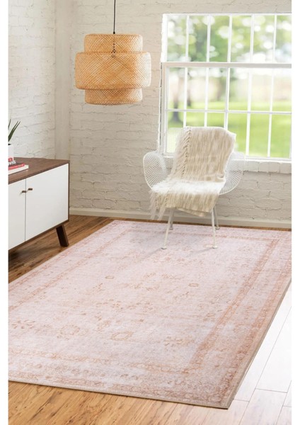 Durham Geometrik Pembe Polyester Kare Modern Desenli Pamuk Makinada Yıkanabilir Hav Toz Vermez Leke Tutmayan Kaymaz Taban Dijital Makine Baskı Salon Yolluk Mutfak Halı fiyatları