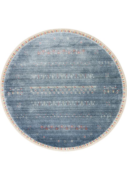 Etnik Mavi Tensel Daire Modern Desenli Akrilik Hav Vermeyen Leke Tutmayan Kolay Temizlenen Yumuşak Makine Salon Yolluk Mutfak Halı