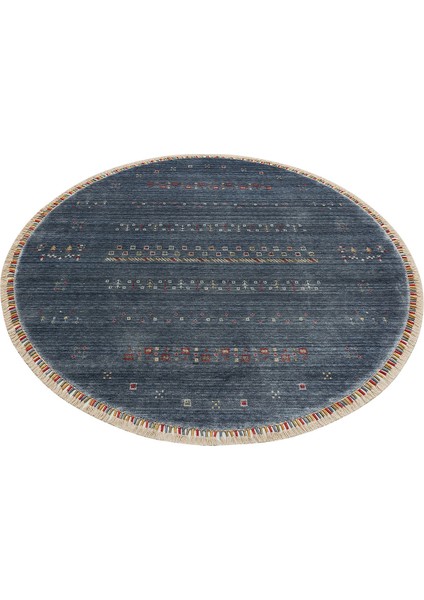 Etnik Mavi Tensel Daire Modern Desenli Akrilik Hav Vermeyen Leke Tutmayan Kolay Temizlenen Yumuşak Makine Salon Yolluk Mutfak Halı