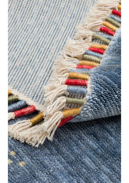 Etnik Mavi Tensel Daire Modern Desenli Akrilik Hav Vermeyen Leke Tutmayan Kolay Temizlenen Yumuşak Makine Salon Yolluk Mutfak Halı