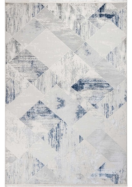 Bolzano Geometrik Mavi Mikrofiber Dikdörtgen Modern Desenli Akrilik Hav Vermeyen Leke Tutmayan Kolay Temizlenen Yumuşak Makine Salon Yolluk Mutfak Halı