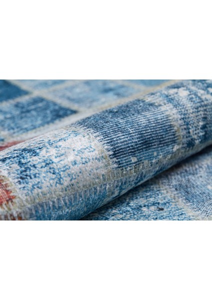Tientsin Mavi Patchwork Etnik Modern Desenli Makinada Yıkanabilir Hav Toz Vermez Leke Tutmayan Kaymaz Taban Dijital Makine Baskı Salon Yolluk Mutfak Halı fırsatları